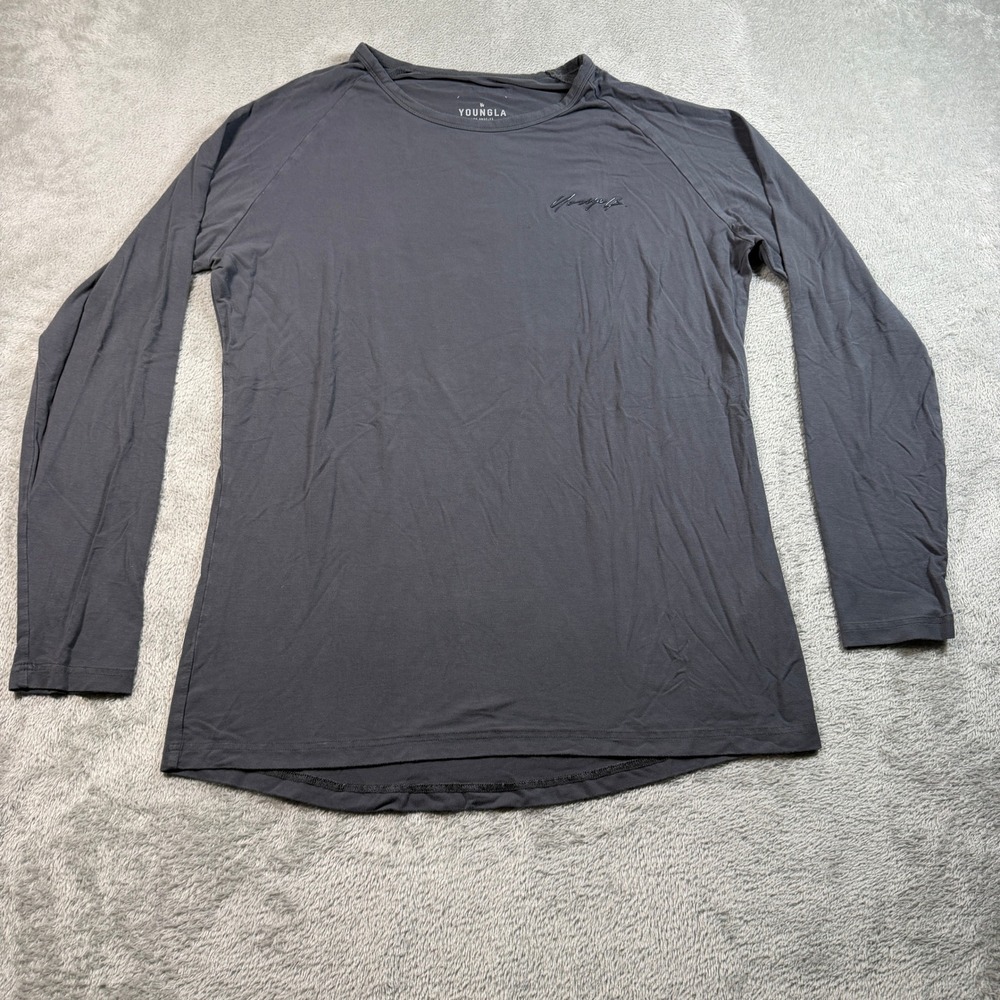 Youngla Delt Long Sleeve Shirt Mens Medium Gray Raglan Gym Tee 813